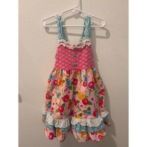 Ricrac & Ruffles Girls Pink Floral Tiered Eyelet Lace Ruffle Dress 3T